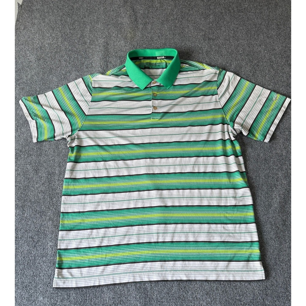 Nike Golf Mens XL Dri-Fit Tour Performance Striped Polo Shirt Green Yellow White